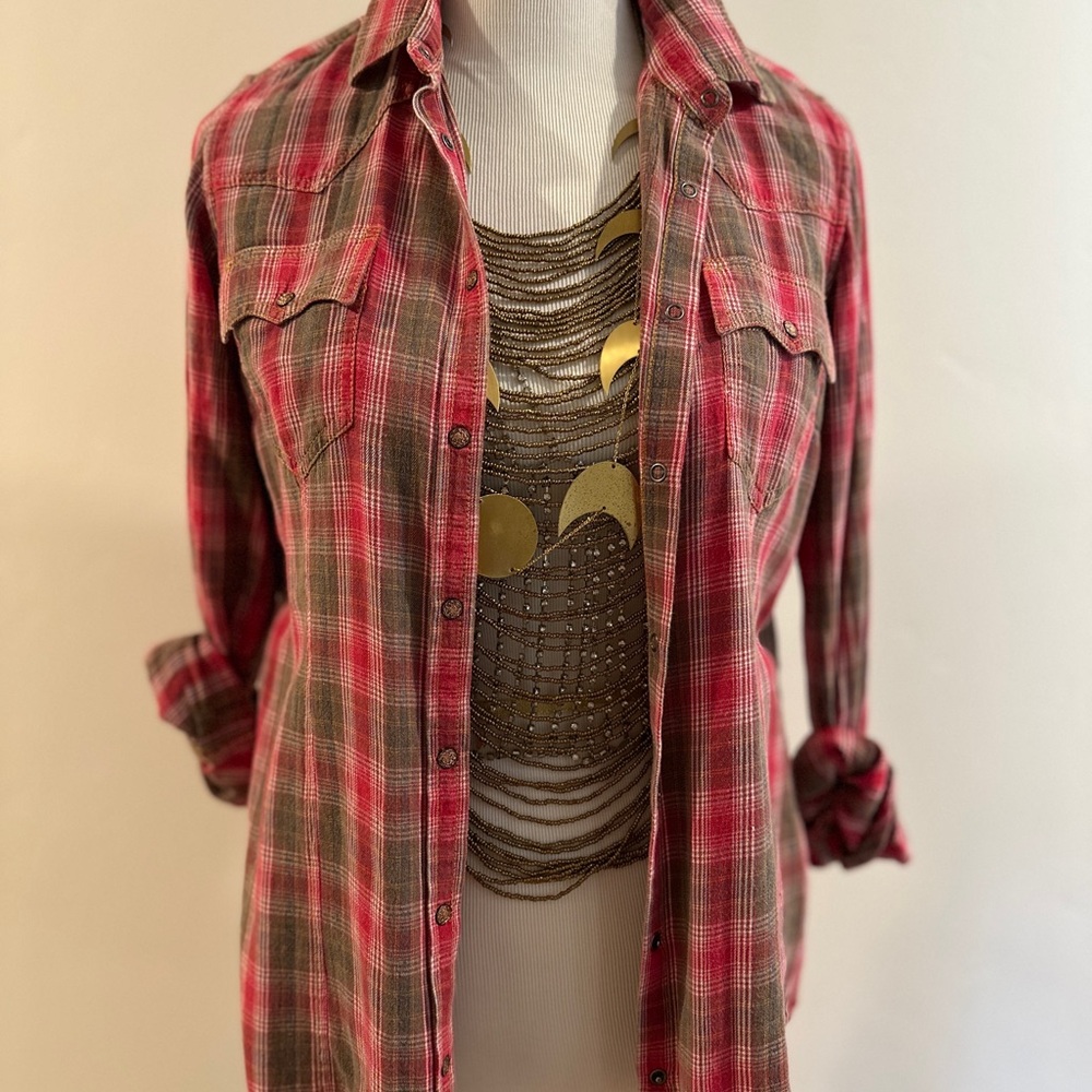 Ryan Michael Ruby Red Plaid Flannel Shirt | Style R1737LD | Size M
